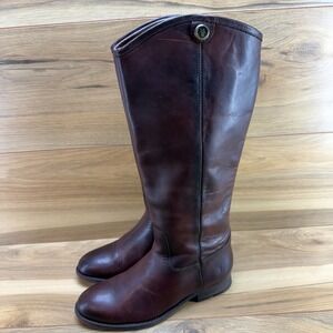 Frye Melissa Tab Button Riding Boots 6 Brown Leather Tall Pull On Equestrian